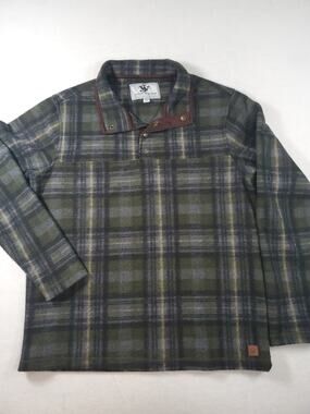John Wayne Pullover Green Plaid Flannel 1/4 Snap Fleece Jacket Size M